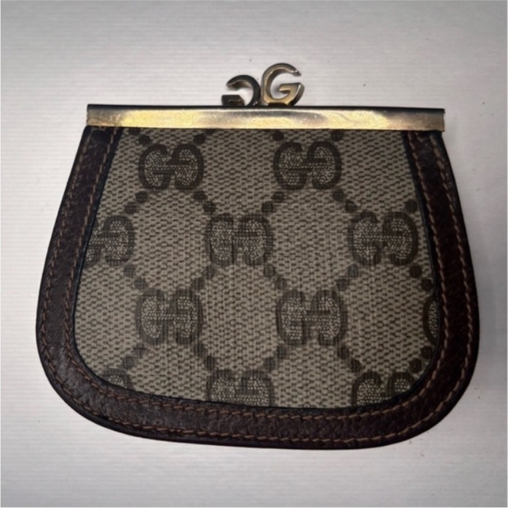 Gucci GG Supreme Coin Purse Arch Kisslock Wallet Brown Monogram Vintage 1970s - Picture 9 of 15